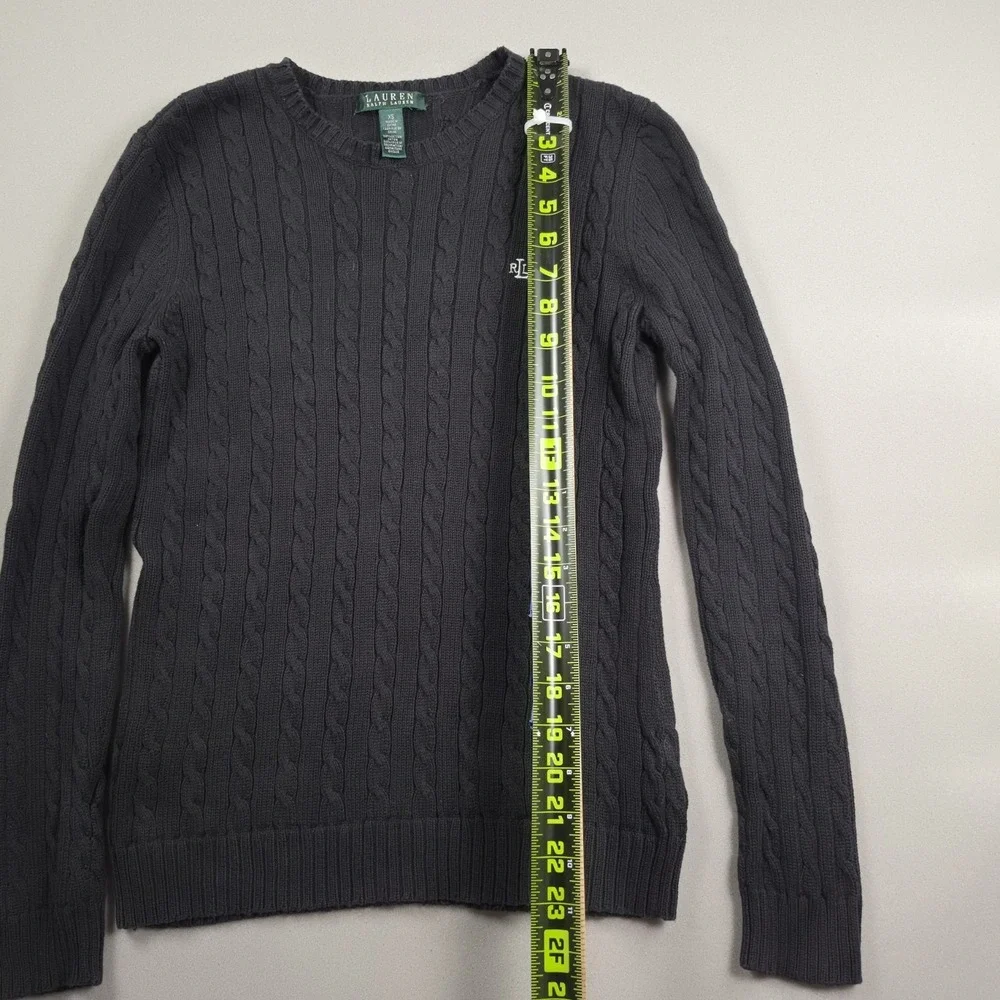 Lauren Ralph Lauren Cable Knit Sweater Womens XS Black Crewneck Cotton Pullover